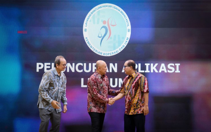 Launching Aplikasi Layanan Bantuan dan Pendampingan Hukum dan Seminar Optimalisasi Perlindungan Hukum Bagi Pelaku Usaha Mikro dan Kecil, di Jakarta, Selasa (3/10)