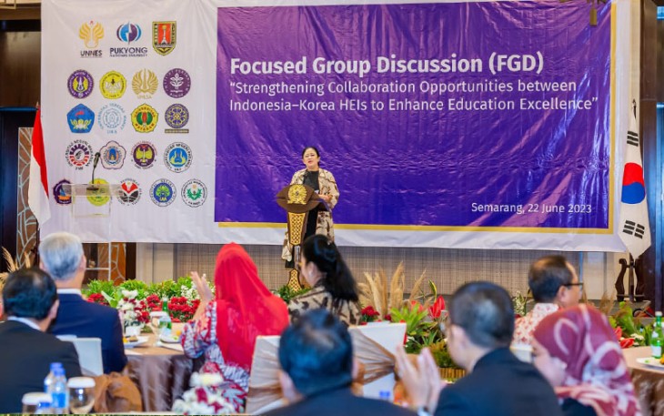 Puan saat Hadiri FGD PKNU Korsel di di kampus Universitas Negeri Semarang (UNNES), Semarang, Kamis (22/6/2023).