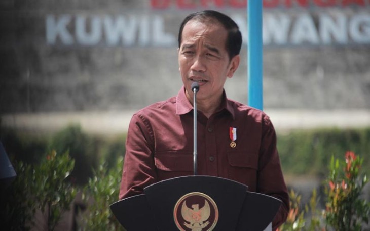 Presiden RI Joko Widodo saat memberikan sambutan pada peresmian bendungan Kuwil-Kawangkoan
