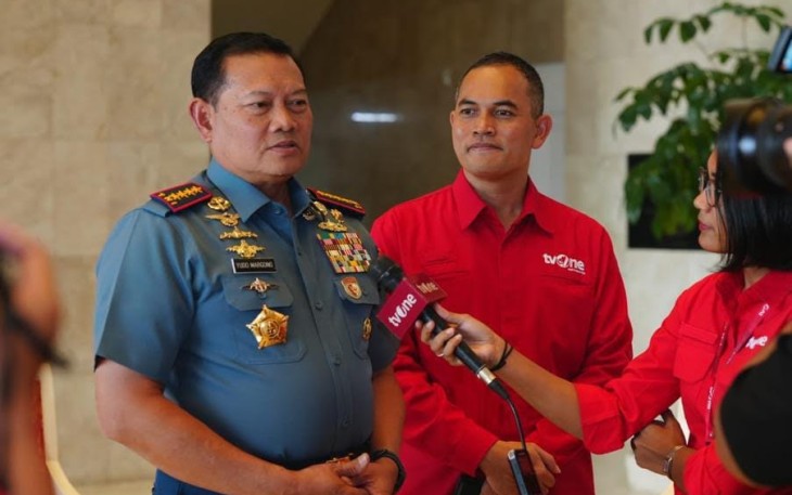 Panglima TNI Laksamana TNI Yudo Margono, S.E., M.M., saat menerima kunjungan CEO tvOne dan jajaran redaksi, di Mabes TNI, Cilangkap, Jakarta Timur, Kamis (21/9/2023).