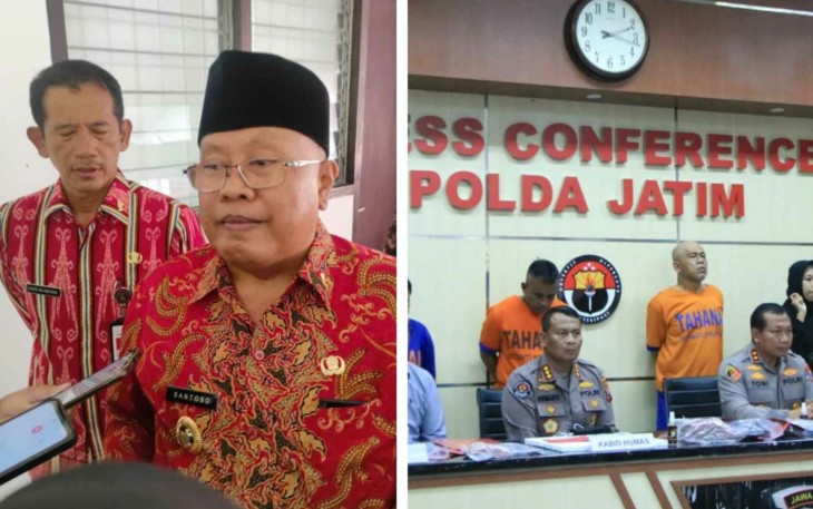 Walikota Blitar Santoso (kiri), Polda Jawa Timur Ungkap Kasus Perampokan di Rumdin Walikota Blitar (kanan).