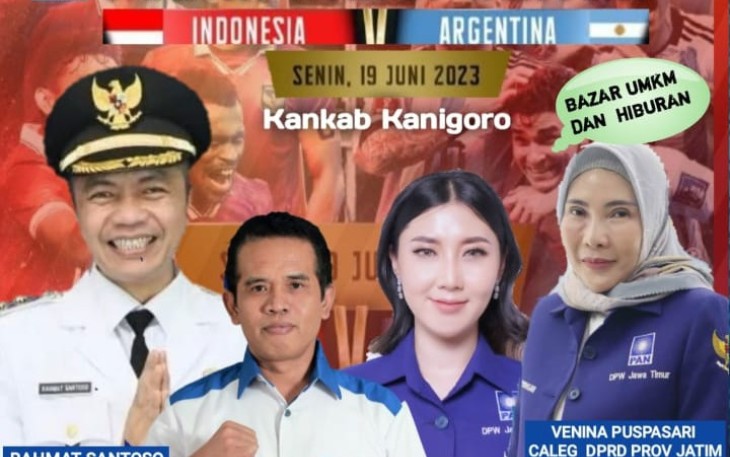 Flyer Nobar Indonesia vs Argentina di Alun-alun Kanigoro, Silaturahmi bersama Wakil Bupati Blitar Rahmat Santoso.