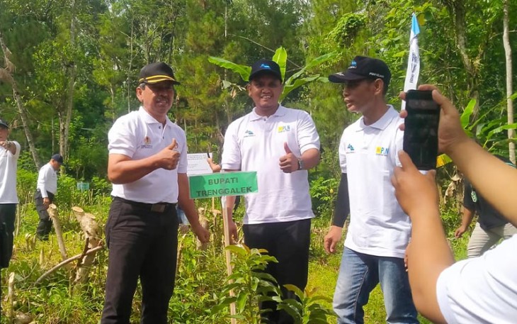 Sekretaris Daerah Kabupaten Trenggalek, Edy Soepriyanto, mewakili Bupati Trenggalek, Mochamad Nur Arifin, dalam kegiatan tanam pohon di Desa Karangrejo, Kecamatan Kampak, Kabupaten Trenggalek, Selasa (21/3)2023) (Foto Hardi Rangga klikwarta.com).