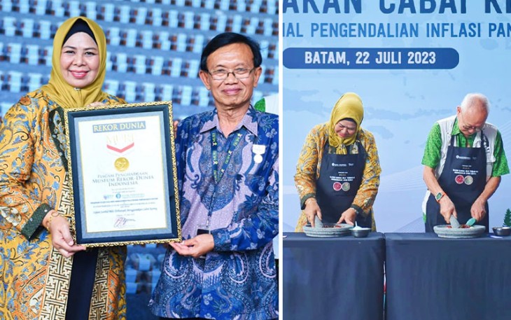 Ketua Tim Penggerak PKK Provinsi Kepulauan Riau Hj. Dewi Kumalasari Ansar saat menerima piagam penghargaan