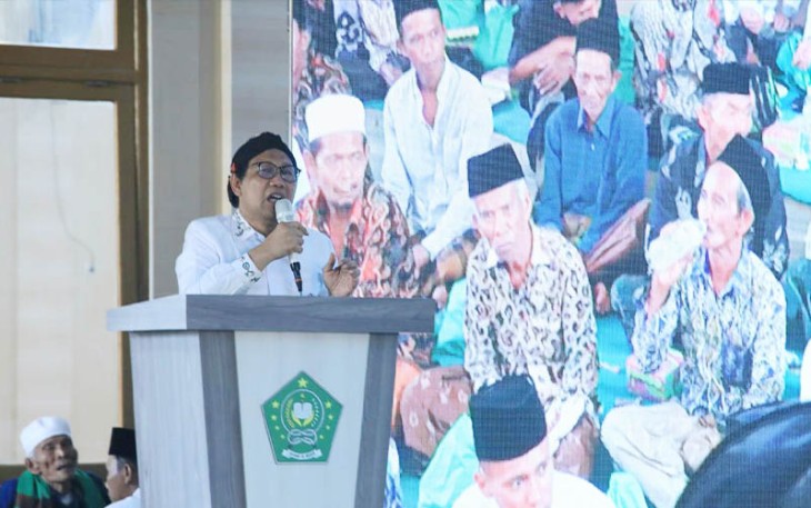 Gus Halim dalam acara Maulid Nabi Muhammad SAW dan Silaturahmi Kebangsaan di Yayasan Sosial dan Pendidikan Al-Hasani, Sampang, Madura, Jawa Timur, Minggu (5/11/2023).