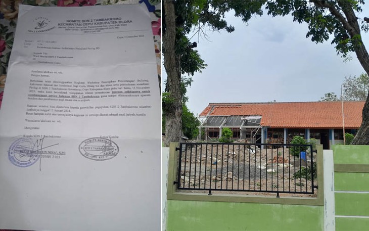 Undangan bantuan seiklasnya sosialisasi paving dari komite  SDN 2 Tambakromo kecamatan Cepu yang diterima wali murid.