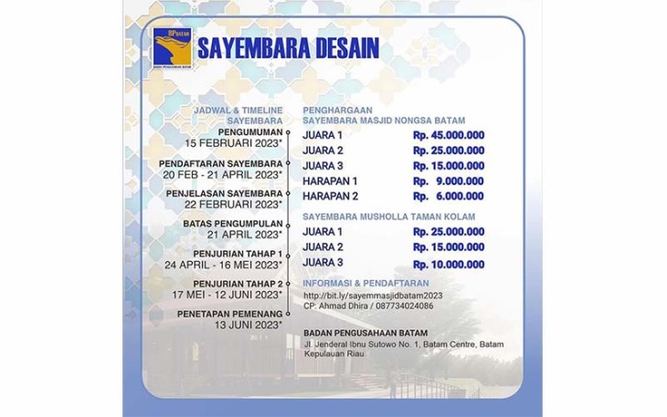Sayembara Desain Masjid Nongsa dan Musholla Taman Kolam