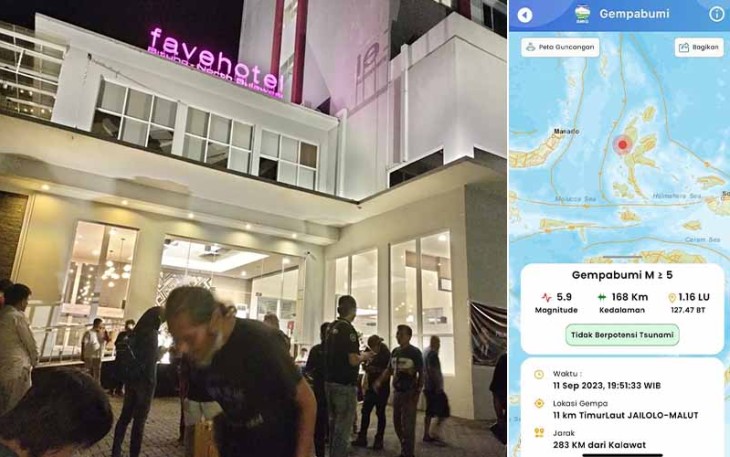 Warga pengunjung Fave Hotel Berhamburan saat gempa terjadi