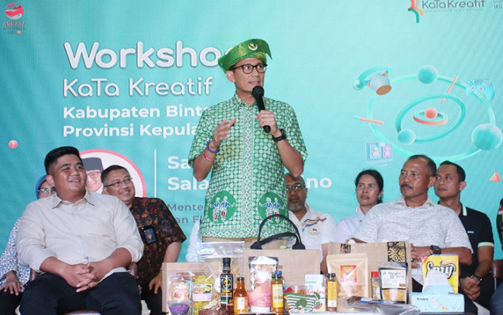 Menparekraf Sandiaga Uno Dukung saat menghadiri Workshop Kabupaten/Kota Kreatif (KaTa Kreatif) yang berlangsung di Plaza Lagoi Bay, Bintan, Minggu (17/09). 