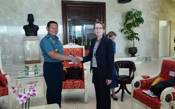 Panglima TNI Laksamana TNI Yudo Margono, S.E., M.M., saat menerima kunjungan Komisioner Tinggi HAM Regional PBB, Cynthia Veliko di Mabes TNI Cilangkap Jakarta Timur, Selasa (22/8/2023).