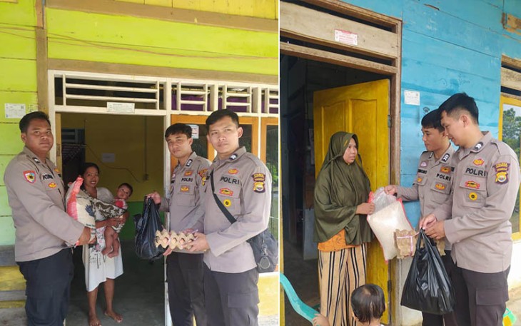 Anggota Polres Mukomuko saat Salurkan 10 Paket Sembako ke Warga Kurang Mampu