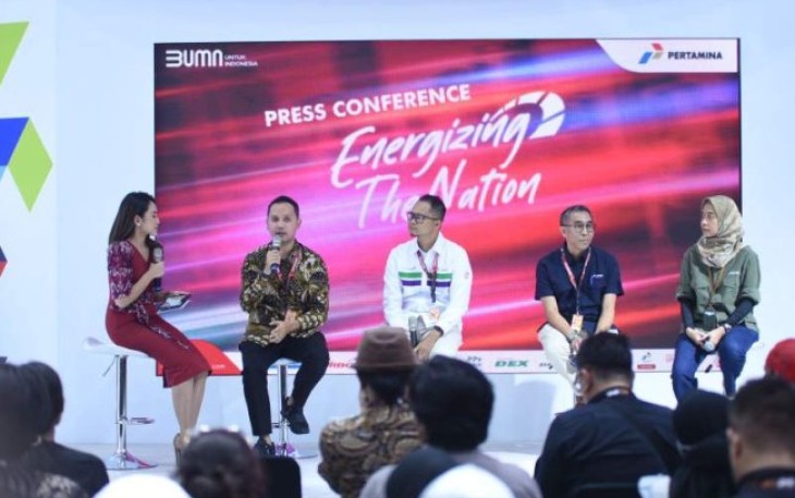 Press Konference Performance and Green Konsep Pertamina di IIMS 2024, JI-Expo Kemayoran Jakarta, Kamis (15/2)