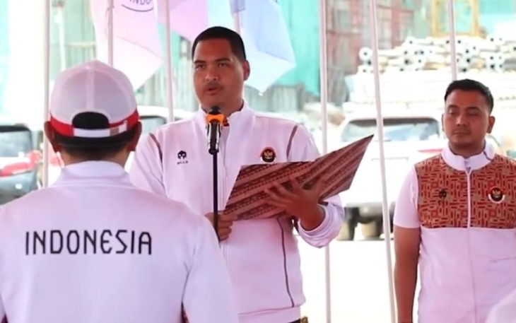Menpora Republik Indonesia, Dito Ariotedjo, menghadiri acara pengukuhan dan pelepasan atlet Paralimpiade 2024 Paris Kontingen NPC Indonesia, Kamis (15/8/2024), di Paralympic Training Center, Delingan, Kabupaten Karanganyar
