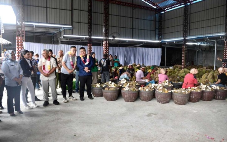 Deputi Bidang UKM KemenKopUKM Hanung Harimba Rachman saat berdiskusi dengan para pelaku usaha durian di Parigi Moutong, Sulawesi Tengah, Rabu (17/01).