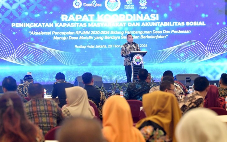 Wamendes PDTT Paiman Raharjo saat membuka Rapat Koordinasi (Rakor) peningkatan kapasitas masyarakat dan akuntabilitasi sosial di Jakarta pada Rabu (28/2) malam.