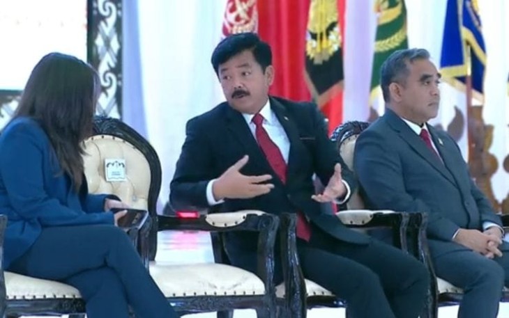 Menko Polhukam Hadi Tjahjanto di kantor Konferensi Waligereja Indonesia (KWI), Jakarta, Rabu (28/2/2024).