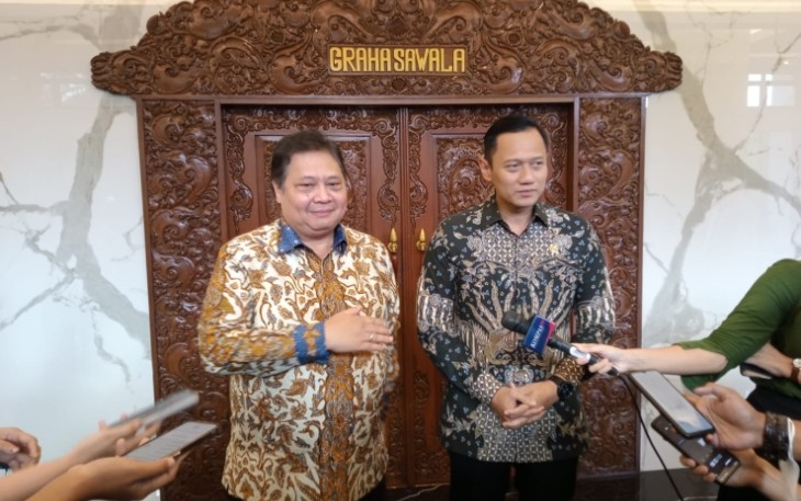 Menteri AHY saat melakukan kunjungan kepada Menko Perekonomian di Kantor Kemenko Perekonomian, Jakarta Pusat, Senin (26/2/2024). 