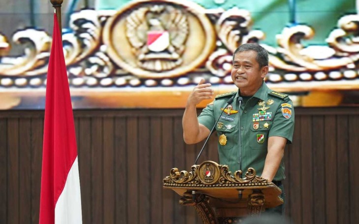 Kasad Jenderal TNI  Maruli Simanjuntak, M.Sc., pada Rapat Kerja Teknis (Rakernis) Intel Fungsi Penerangan TNI AD di Markas Besar Angkatan Darat (Mabesad), Jakarta, Senin (22/1/2024).