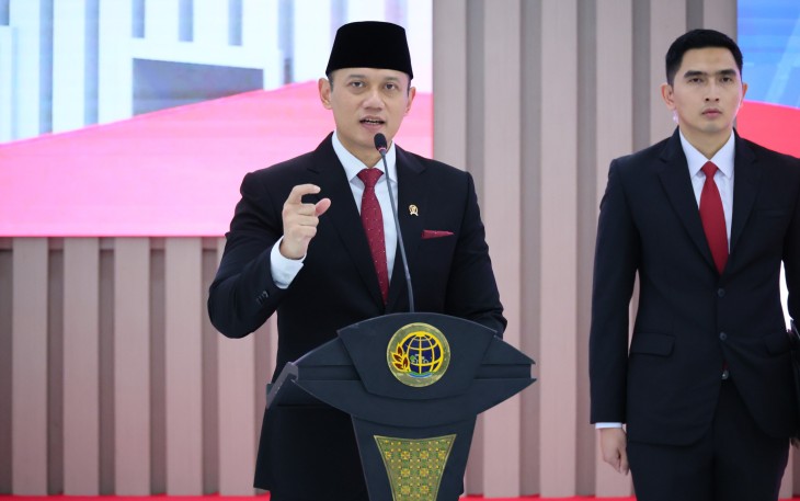 Menteri AHY saat sambutan dalam acara Pelantikan 21 Pejabat Pimpinan Tinggi Pratama dan 8 Pejabat Fungsional di lingkungan Kementerian ATR/BPN.