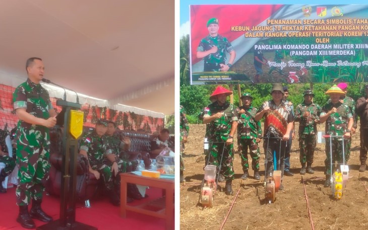 Pangdam XIII Merdeka bersama rombongan saat melaksanakan kegiatan penanaman bibit jagung