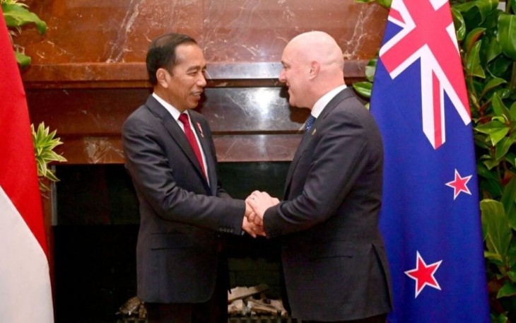 Presiden Joko Widodo bertemu dengan Perdana Menteri Selandia Baru, Christopher Luxon, di Hotel Park Hyatt, Melbourne, Australia pada Selasa, 5 Maret 2024.