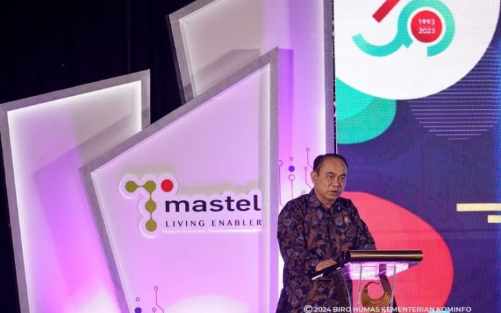 Menkominfo Budi Arie Setiadi saat menghadiri Peringatan HUT ke-30 Masyarakat Telekomunikasi di Jakarta Selatan, Kamis (11/01/2024).