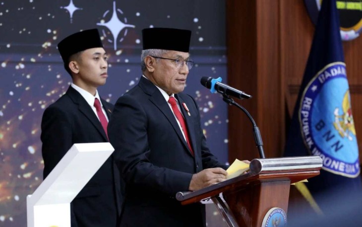 Kepala BNN RI, Marthinus Hukom, S.I.K., M.Si., saat melantik 14 anggota kelompok ahli (Pok Ahli) BNN masa bakti 2024-2026, Jumat (1/3) di kantor BNN pusat, Jakarta.