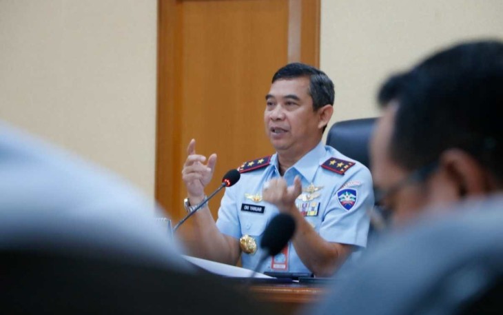 Dankoharmatau Marsekal Muda TNI Oki Yanuar, S.T., saat membuka acara Audit Kinerja Interen  Koharmatau, di ruang rapat Basjir Soerya, Bandung, Senin (05/02/2024).
