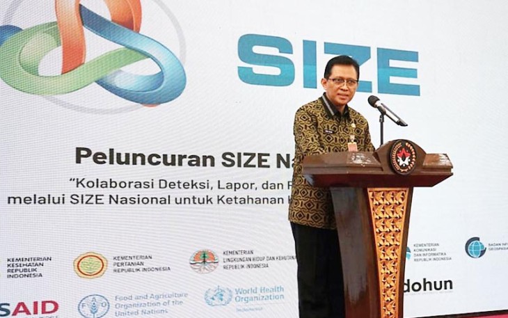 Dirjen Bina Pembangunan Daerah, Restuardy Daud saat hadir sebagai pemicara pada Peluncuran Aplikasi SIZE