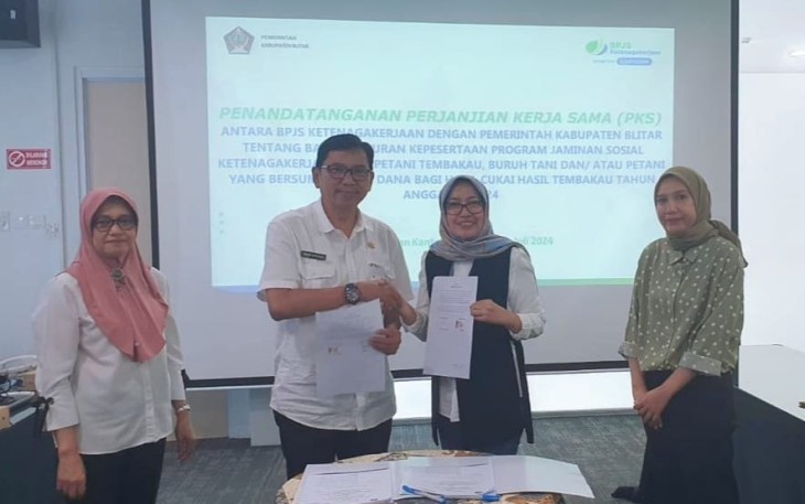 BPJS Ketenagakerjaan Cabang Blitar Sepakat Kerjasama dengan Pemkab Blitar untuk Lindungi Jaminan Sosial Ketenagakerjaan Bagi Petani Tembakau di Kabupaten Blitar