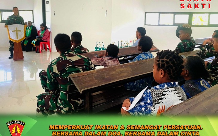 Satgas Yonif 131/Brs Kodam I/BB Laksanakan Ibadah  Bersama di Gereja GKI