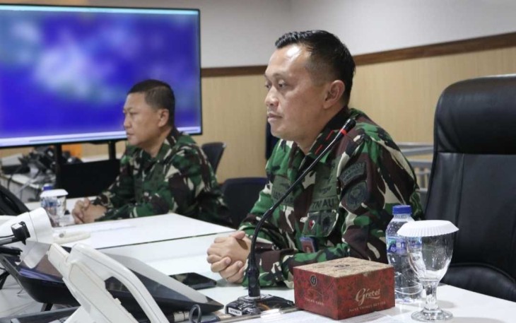 Dankosek IKN Marsma TNI Abdul Haris saat mengikuti penutupan latihan Kilat secara vidcon di Jakarta, Jum'at (16/2)