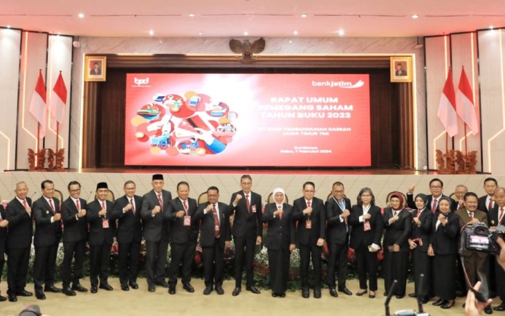 RUPS Tahun Buku 2023 PT Bank Pembangunan Daerah Jawa Timur Tbk (Bank Jatim) di Gedung Bank Jatim, Rabu (7/2/2024).
