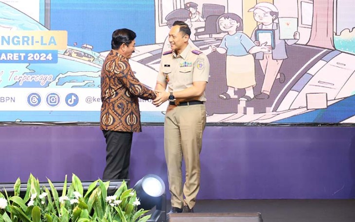 Menko Polhukam Hadi Tjahjanto saat menjadi keynote speaker dalam Rapat Kerja Nasional (Rakernas) Kementerian Agraria dan Tata Ruang/Badan Pertanahan Nasional (ATR/BPN) Tahun 2024.