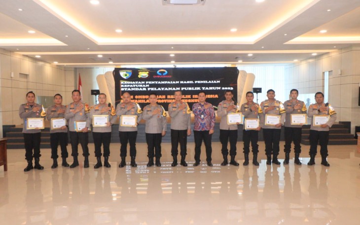 10 Polres Jajaran Polda Bengkulu Terima Penghargaan Penyelenggaraan Pelayanan Publik Kualitas Tinggi dari Ombudsman 