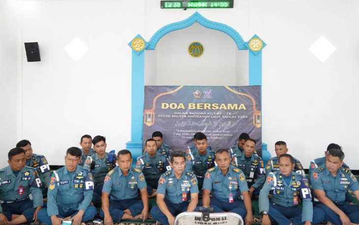 Denpom Lanudal Juanda saat Gelar Doa Bersama Jelang HUT ke-78 Pomal di Musholah AL-Barokah Kantor Denpom Lanudal Juanda, Senin (19/02/2024). 