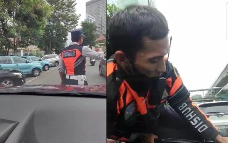 Cuplikan Video Viral Petugas Dishub Terbawa di Kap Mobil 