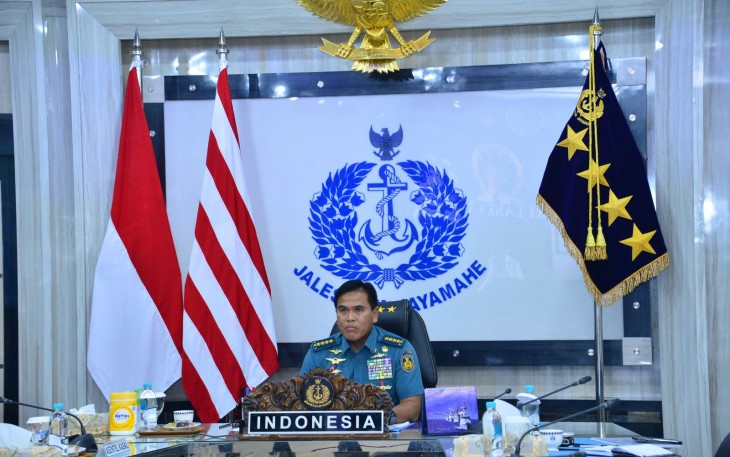 Kepala Staf Angkatan Laut (Kasal) Laksamana TNI Dr. Muhammad Ali mengikuti kegiatan Multilateral Maritime Virtual Key Leadership Engagement yang mengambil tema tentang Enhancing Collaborative Response for Humanitarian and Disaster Relief in the Indo-Pacific melalui video conference (vicon) di Mabesal Cilangkap, Jakarta Timur, Kamis (25/1)