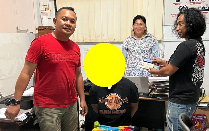 Tersangka Penganiayaan FH saat di amankan oleh Satreskrim Polres Bitung