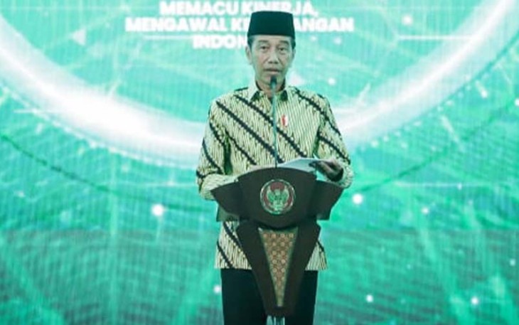 Presiden Joko Widodo saat menghadiri resepsi hari lahir ke-101 Hijriah Nahdlatul Ulama, yang digelar di Universitas Nahdlatul Ulama (UNU) Yogyakarta, Rabu (31/1/2024).
