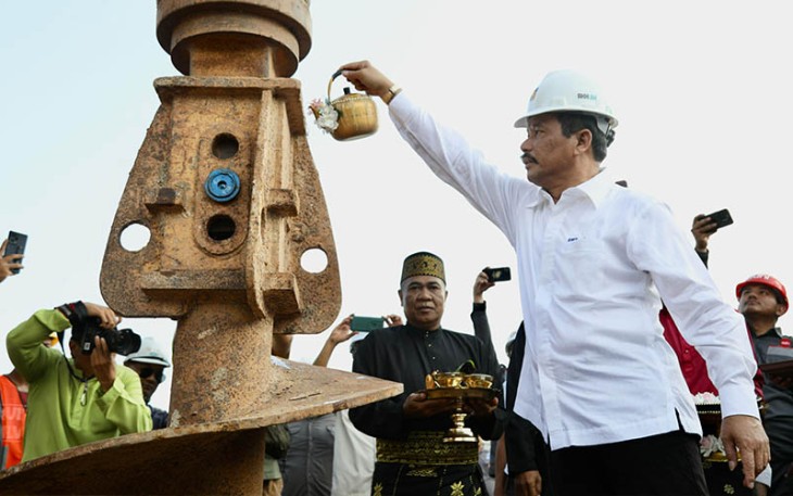 Kepala BP Batam Muhammad Rudi saat Ground Breaking Pemasangan tiang pancang pertama Pembangunan Flyover Sei Ladi, Senin pagi (4/2/2024).