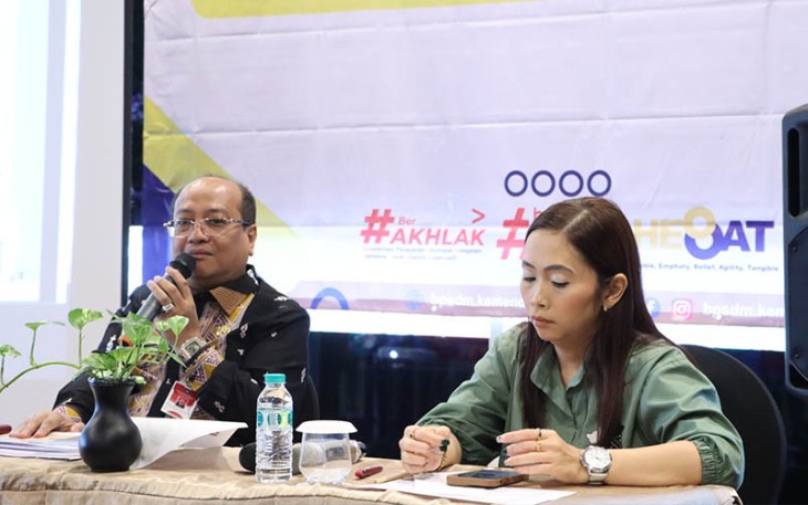 Plh. Dirjen Bina Keuda Horas Maurits Panjaitan dalam acara Pendidikan dan Pelatihan (Diklat) Perbendaharaan Keuangan Daerah Angkatan II Tahun 2024 yang berlangsung di Hotel Horison Ultima, Menteng, Jakarta, Selasa (20/2/2024).