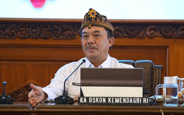 Kepala BSKDN Kemendagri Yusharto Huntoyungo saat melakukan kunjungan kerja (Kunker) ke Kota Mojokerto Provinsi Jawa Timur (Jatim). Kunjungan tersebut berlangsung di Gedung Sabha Mandala Madya Mojokerto pada Rabu, 28 Februari 2024. 