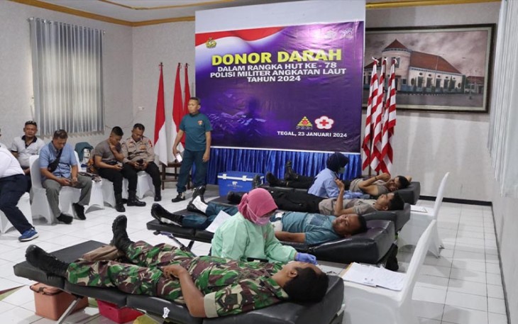 Denpom Lanal Tegal Gelar Donor Darah Dalam Rangka HUT Pomal ke-78