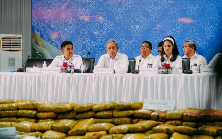 Wamensos Agus Jabo Priyono saat konferensi pers di BNN Jakarta, Senin (3/3)