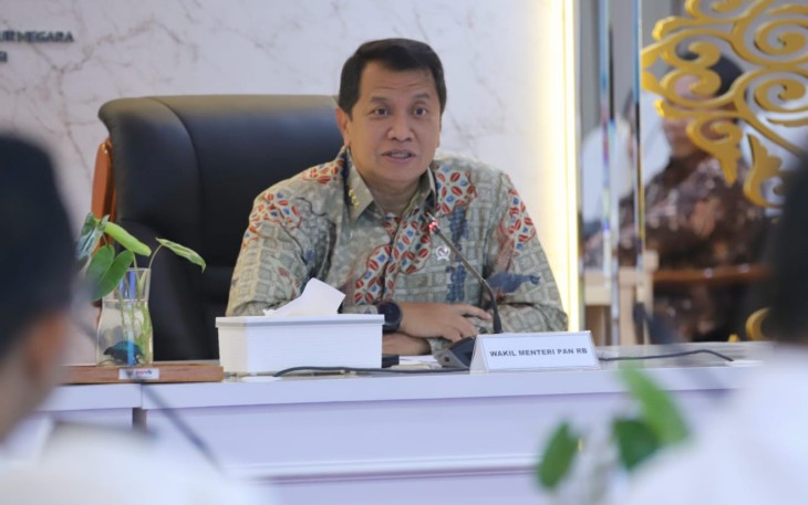 Wamen PANRB Purwadi Arianto saat membuka acara Kuliah Kerja Profesi Lembaga Pendidikan dan Pelatihan (Lemdiklat) Polri, di Kantor Kementerian PANRB, Jakarta, Jumat (07/03/2025).