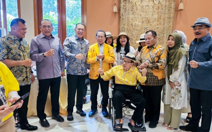 Bamsoet saat menghadiri syukuran ulang tahun ke-80 Akbar Tandjung di Jakarta, Kamis (14/8/25).