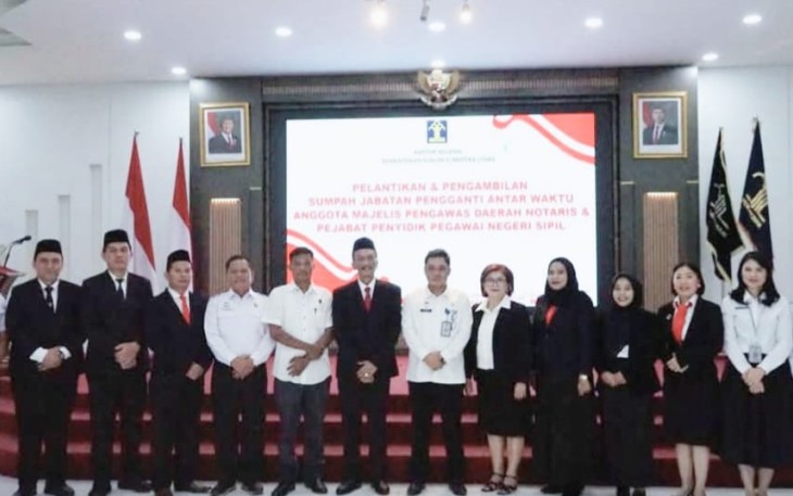 Kementerian Hukum melalui Kantor Wilayah Kementerian Hukum Sumatera Utara menyelenggarakan Pelantikan dan Pengambilan Sumpah Jabatan Pengganti Antar Waktu Anggota Majelis Pengawas Daerah (MPD) Notaris serta Pejabat Penyidik Pegawai Negeri Sipil (PPNS)