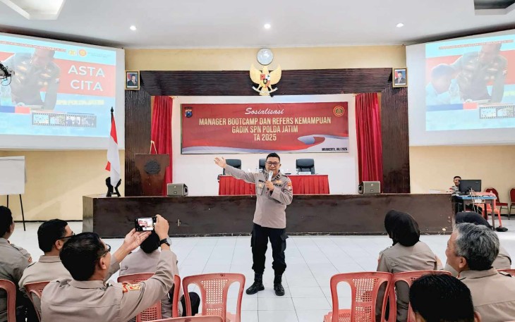 Sosialisasi manager bootcamp dan refresh kemampuan gadik SPN Polda Jatim 