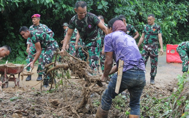 Aksi Sigap Prajurit TNI AL Tangani Tanah Longsor dan Pohon Tumbang di Pesawaran 